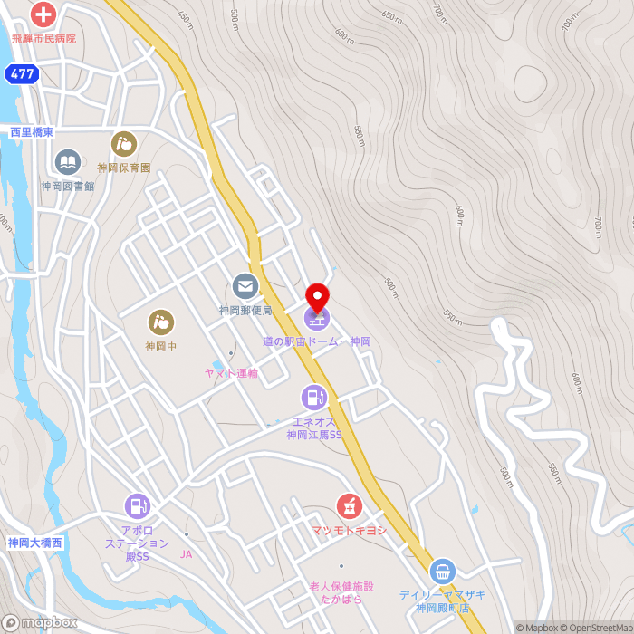 道の駅宙ドーム・神岡の地図（zoom15）岐阜県飛騨市神岡町夕陽ヶ丘6