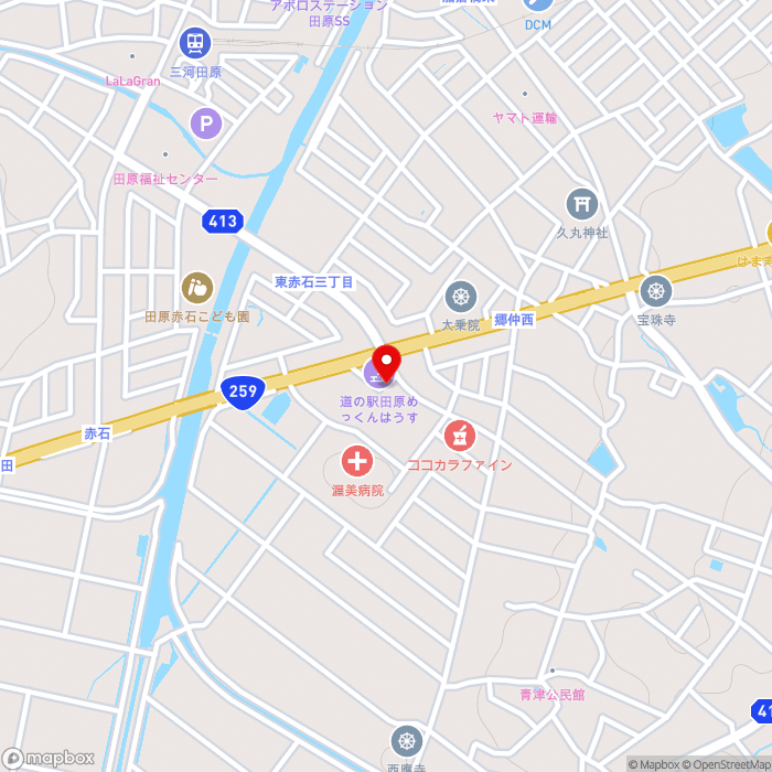 道の駅田原めっくんはうすの地図（zoom15）愛知県田原市東赤石5-74