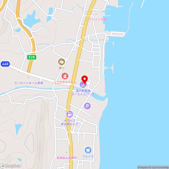 道の駅東浦ターミナルパークの地図（zoom15）兵庫県淡路市浦648