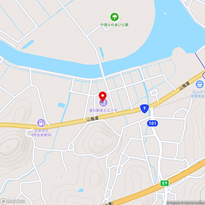 道の駅あらエッサの地図（zoom15）島根県安来市中海町118番地1