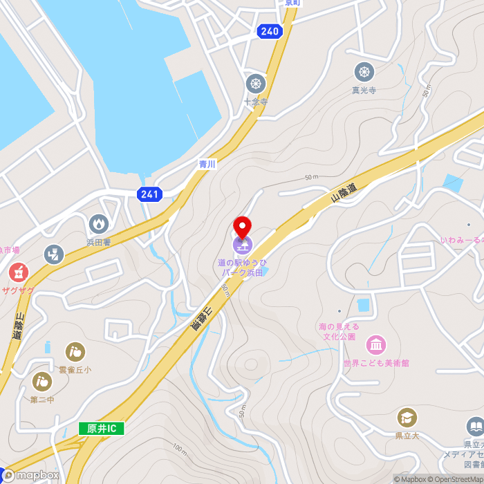 道の駅ゆうひパーク浜田の地図（zoom15）島根県浜田市原井町1203-1