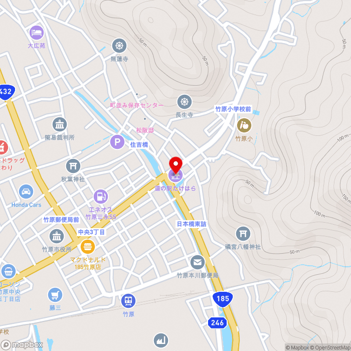 道の駅たけはらの地図（zoom15）広島県竹原市本町一丁目1番1号