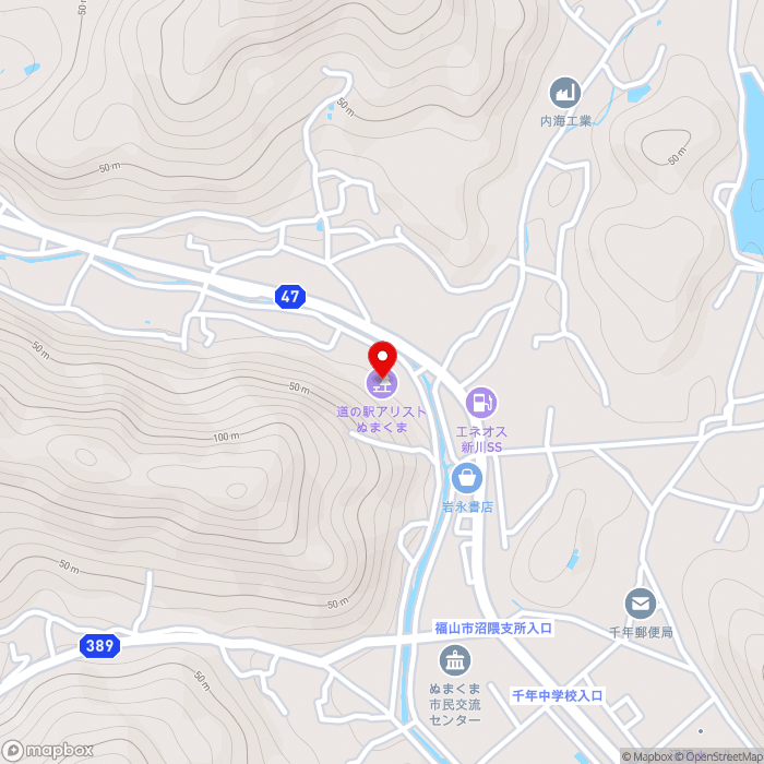 道の駅アリストぬまくまの地図（zoom15）広島県福山市沼隈町常石1805