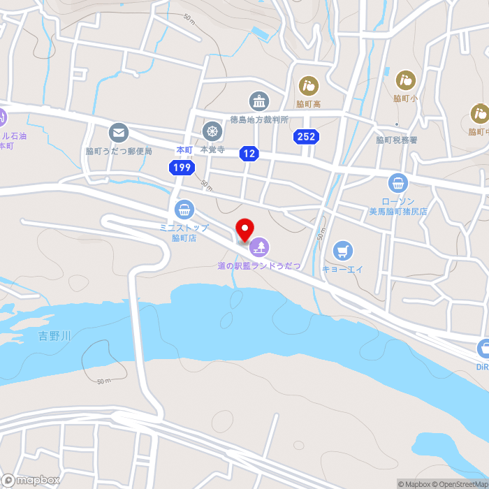 道の駅藍ランドうだつの地図（zoom15）徳島県美馬市脇町大字脇町55