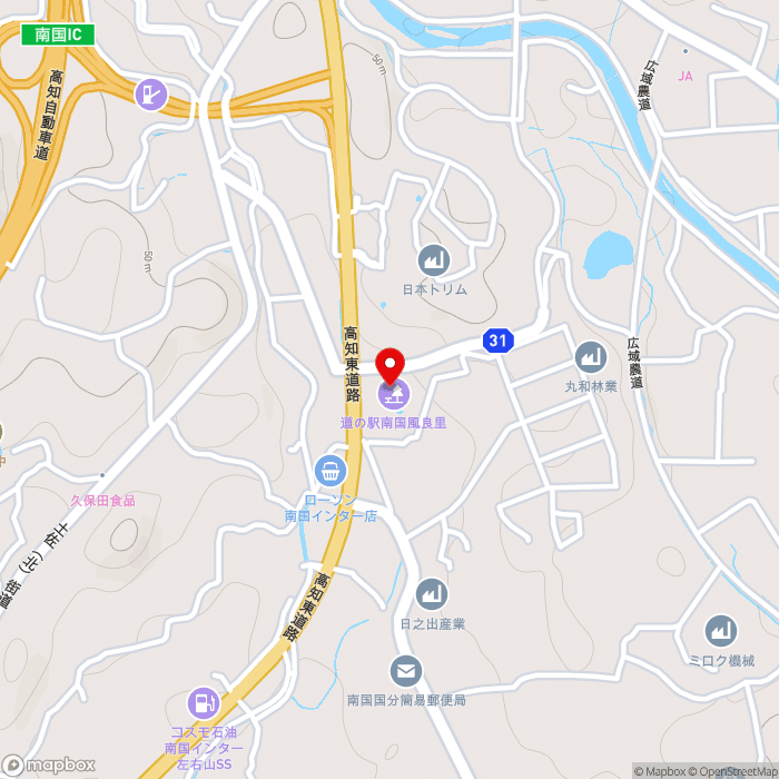 道の駅南国風良里の地図（zoom15）高知県南国市左右山102-1