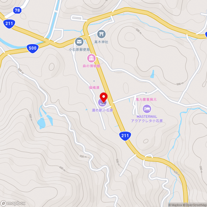 道の駅小石原の地図（zoom15）福岡県朝倉郡東峰村小石原941-3