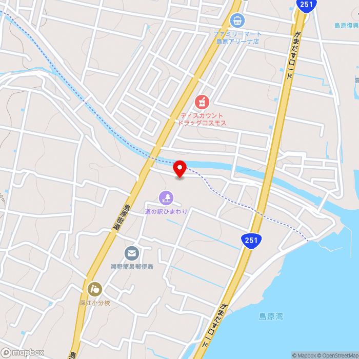 道の駅みずなし本陣ふかえの地図（zoom15）長崎県南島原市深江町丁6077