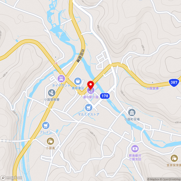 道の駅小国の地図（zoom15）熊本県阿蘇郡小国町宮原1754-17