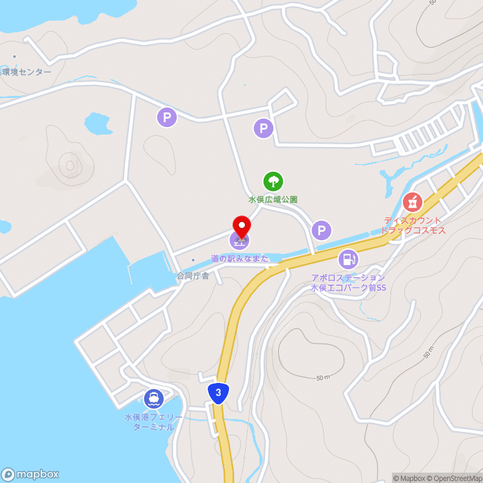 道の駅みなまたの地図（zoom15）熊本県水俣市月浦54-162