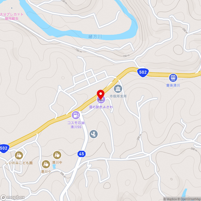 道の駅きよかわの地図（zoom15）大分県豊後大野市清川町砂田1574-1