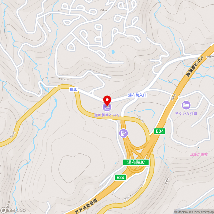 道の駅ゆふいんの地図（zoom15）大分県由布市湯布院町川北899-76