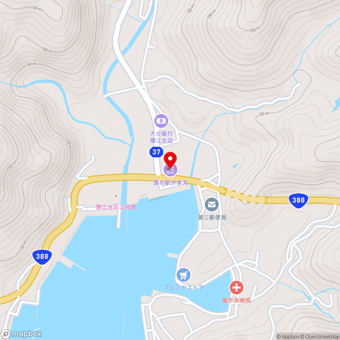 道の駅かまえの地図（zoom15）大分県佐伯市蒲江蒲江浦5104-1