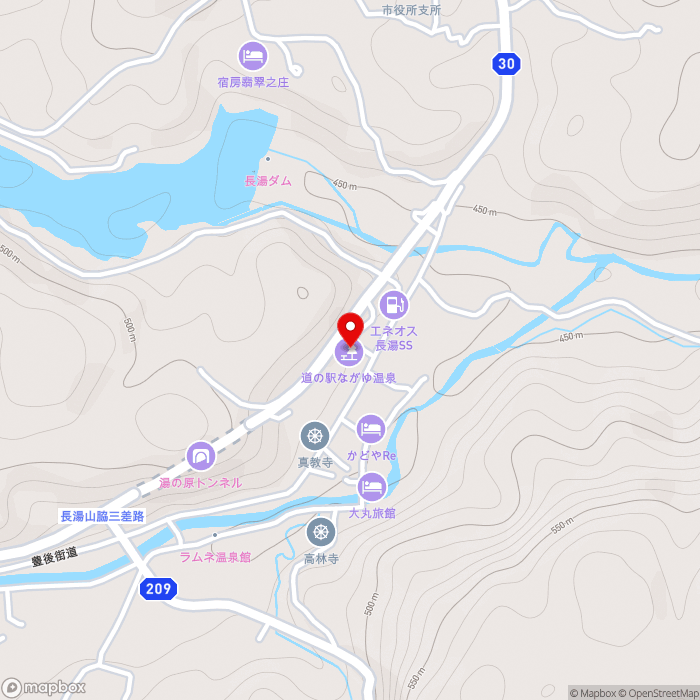 道の駅ながゆ温泉の地図（zoom15）大分県竹田市直入町長湯8043-1