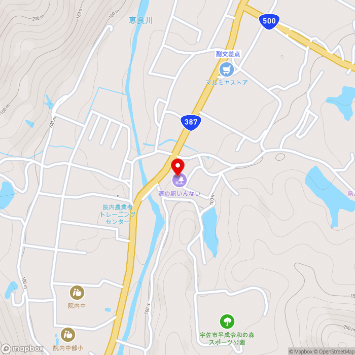 道の駅いんないの地図（zoom15）大分県宇佐市院内町副1381-2