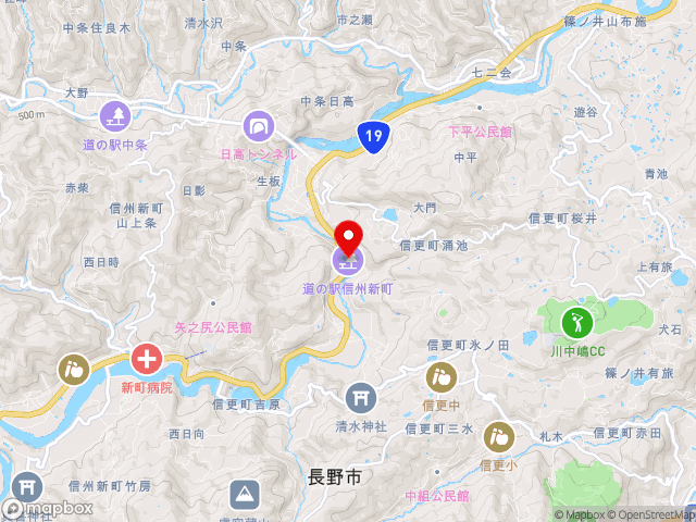 国道19号沿いの道の駅 信州新町の地図