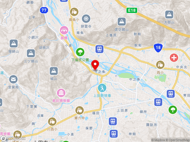 国道18号沿いの道の駅 上田　道と川の駅の地図