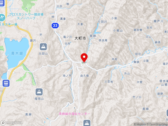 主要地方道長野大町線沿いの道の駅 ぽかぽかランド美麻の地図