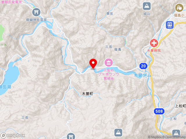 主要地方道開田三岳福島線沿いの道の駅 三岳の地図
