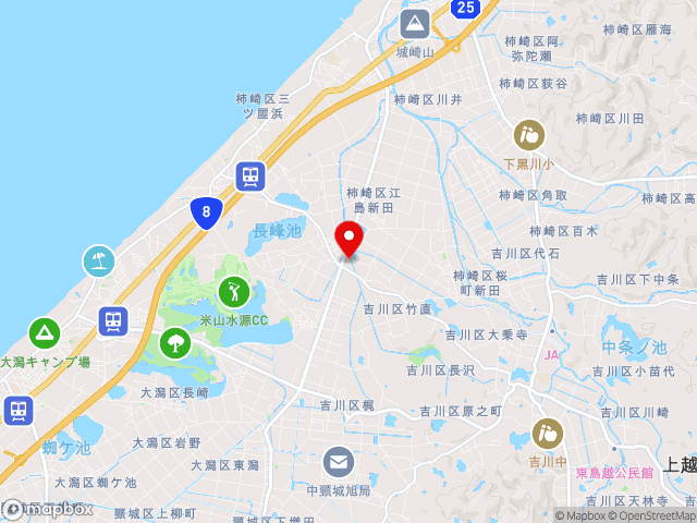主要地方道新井柿崎線沿いの道の駅 よしかわ杜氏の郷の地図