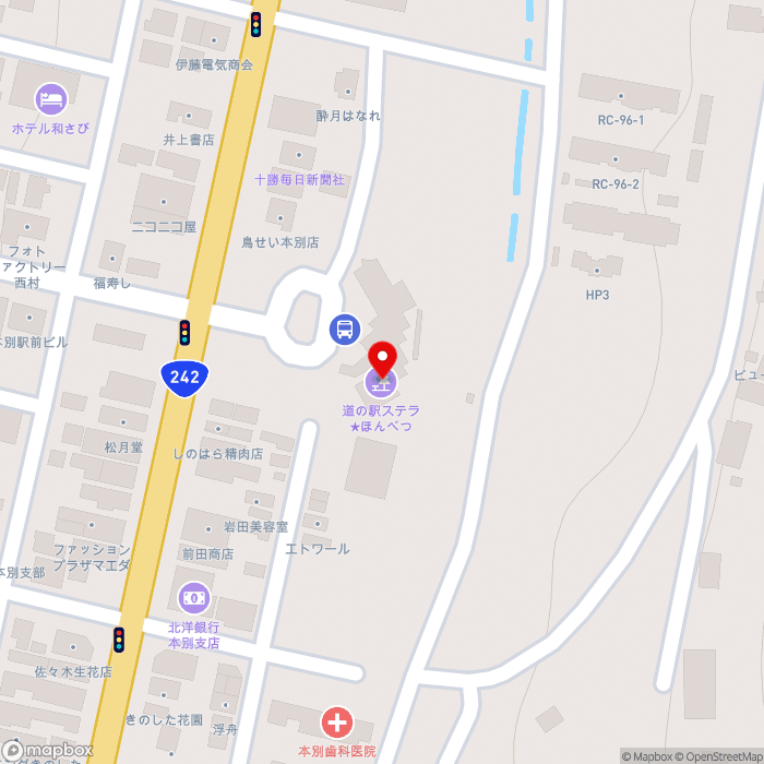 道の駅ステラ★ほんべつの地図（zoom17）北海道中川郡本別町北3-1-1