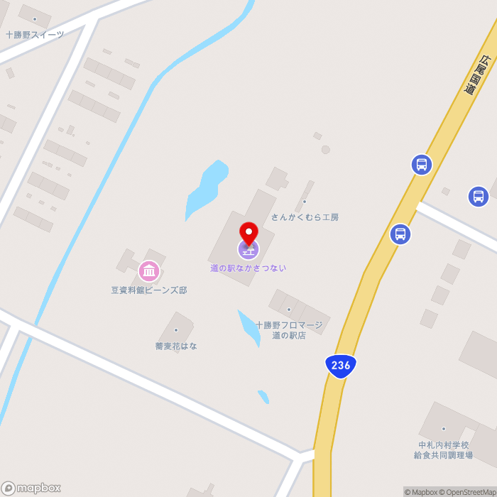 道の駅なかさつないの地図（zoom17）北海道河西郡中札内村大通り南7丁目(カントリープラザ)