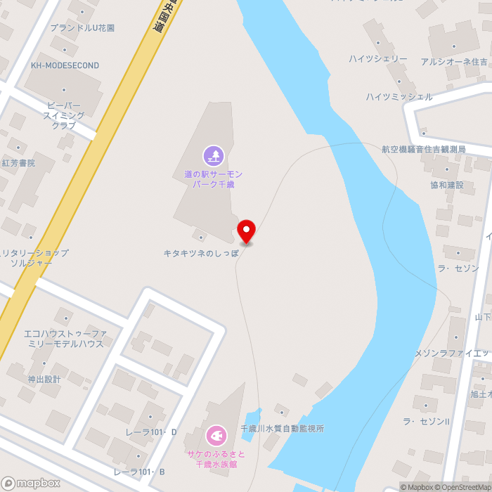道の駅サーモンパーク千歳の地図（zoom17）北海道千歳市花園2
