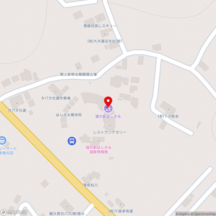 道の駅はしかみの地図（zoom17）青森県三戸郡階上町道仏字耳ヶ吠3-3