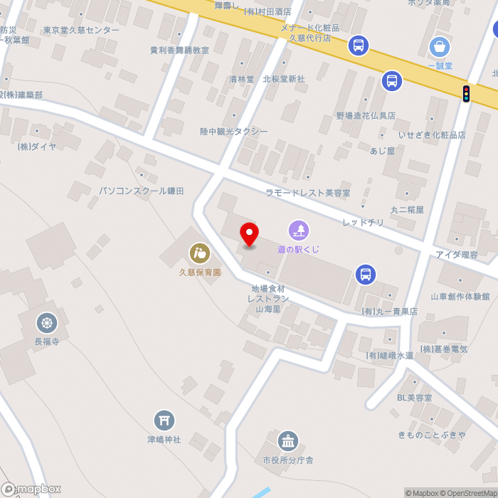 道の駅くじの地図（zoom17）岩手県久慈市中町2-5-6