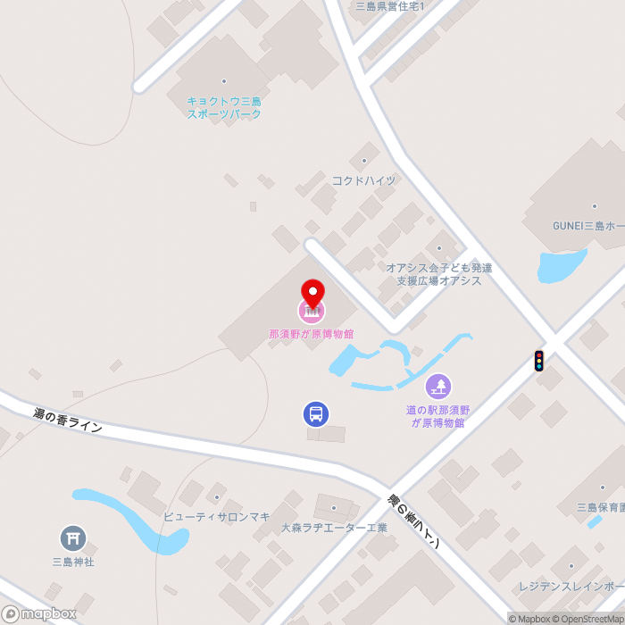 道の駅那須野が原博物館の地図（zoom17）栃木県那須塩原市三島5-1