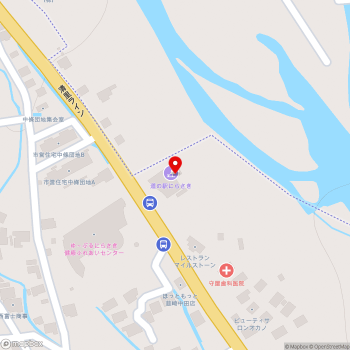 道の駅にらさきの地図（zoom17）山梨県韮崎市中田町中条