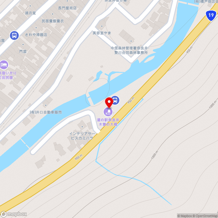 道の駅奈良井木曽の大橋の地図（zoom17）長野県塩尻市奈良井1346-3