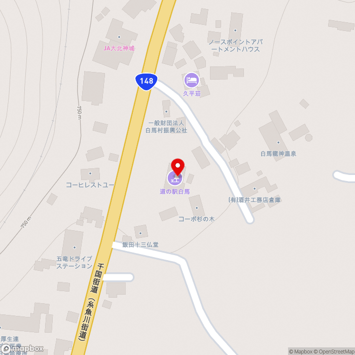道の駅白馬の地図（zoom17）長野県北安曇郡白馬村神城21462-1