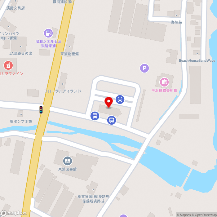 道の駅東浦ターミナルパークの地図（zoom17）兵庫県淡路市浦648