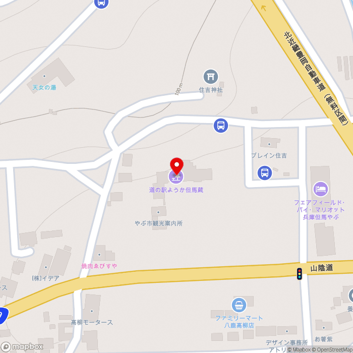 道の駅ようか但馬蔵の地図（zoom17）兵庫県養父市八鹿町高柳241-1