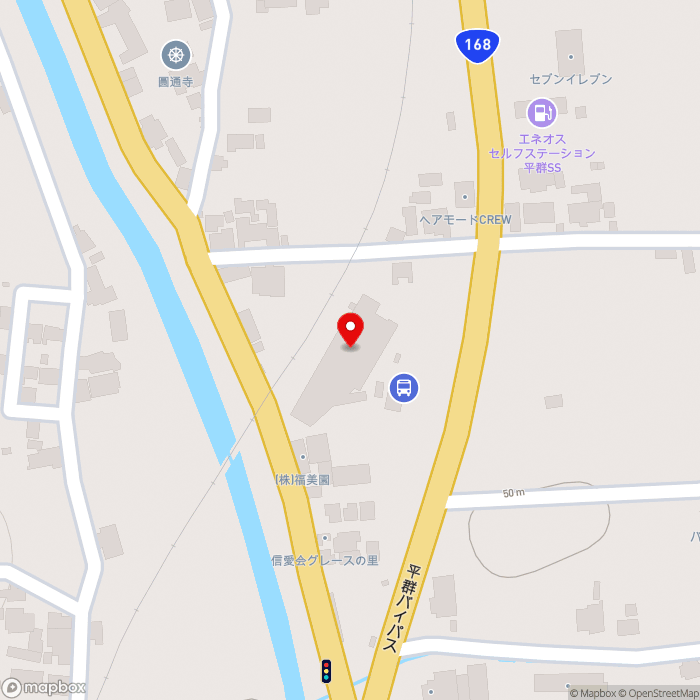 道の駅大和路へぐりの地図（zoom17）奈良県生駒郡平群町平等寺75-1