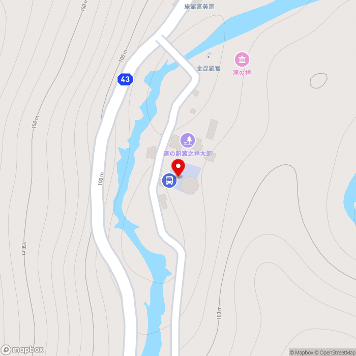 道の駅瀧之拝太郎の地図（zoom17）和歌山県東牟婁郡古座川町小川774番地1
