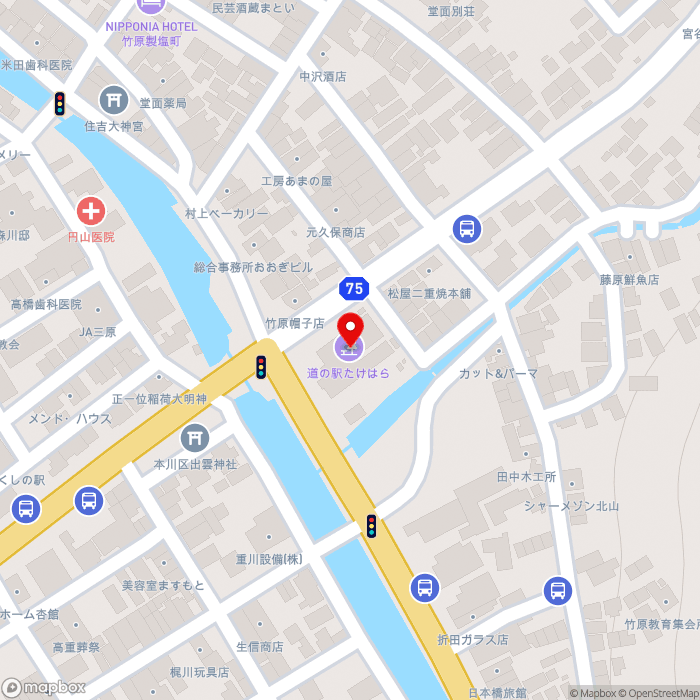 道の駅たけはらの地図（zoom17）広島県竹原市本町一丁目1番1号