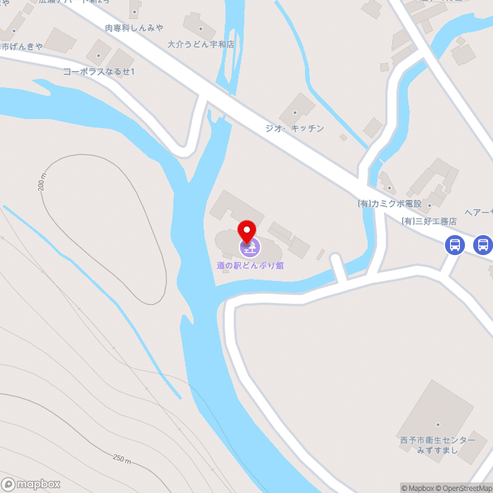 道の駅どんぶり館の地図（zoom17）愛媛県西予市宇和町稲生118番地