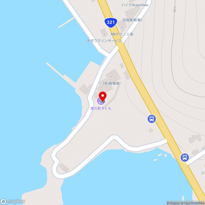 道の駅すくもの地図（zoom17）高知県宿毛市坂ノ下1023-44
