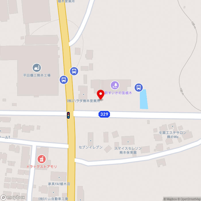道の駅すいかの里植木の地図（zoom17）熊本県熊本市北区植木町岩野160-1