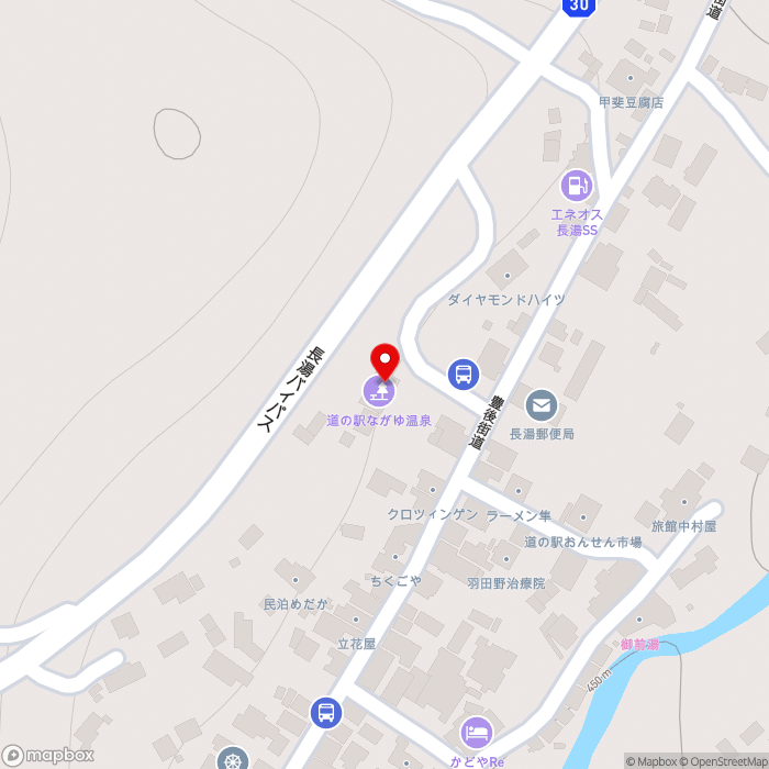 道の駅ながゆ温泉の地図（zoom17）大分県竹田市直入町長湯8043-1