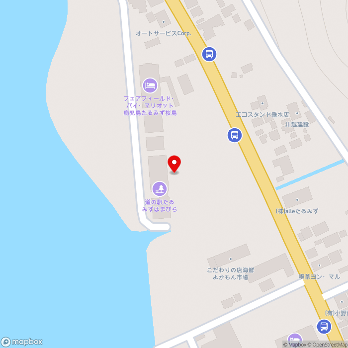 道の駅たるみずはまびらの地図（zoom17）鹿児島県垂水市浜平2036番地6