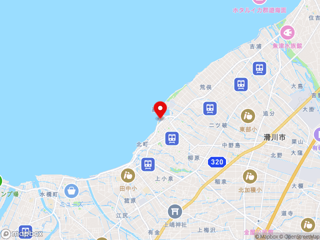 主要地方道富山魚津線沿いの道の駅 ウェーブパークなめりかわの地図
