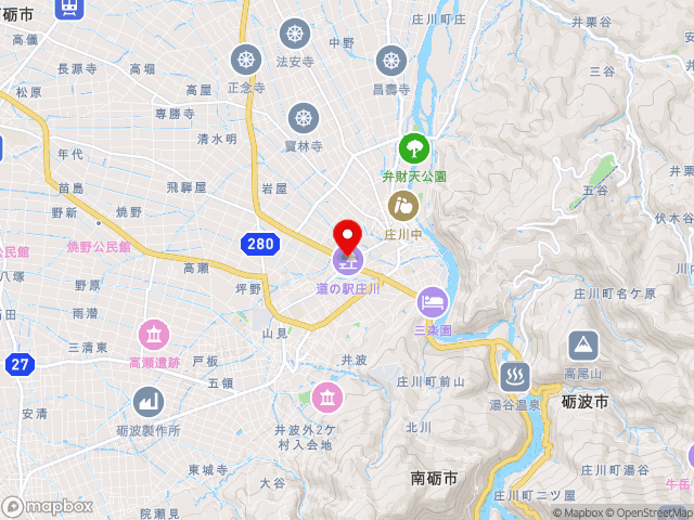 国道156号沿いの道の駅 庄川の地図