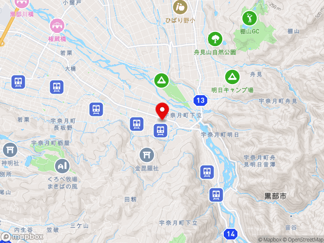 主要地方道黒部宇奈月線沿いの道の駅 うなづきの地図