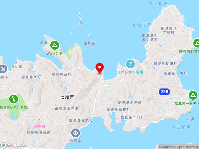 主要地方道七尾能登島公園線沿いの道の駅 のとじまの地図