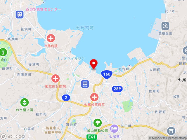 県道七尾港線沿いの道の駅 能登食祭市場の地図