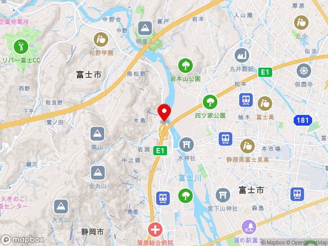 主要地方道富士川見延線沿いの道の駅 富士川楽座の地図