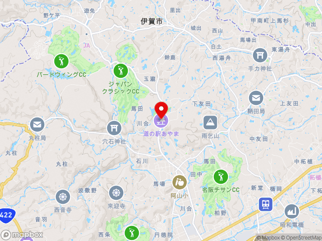 主要地方道甲南阿山伊賀線沿いの道の駅 あやまの地図