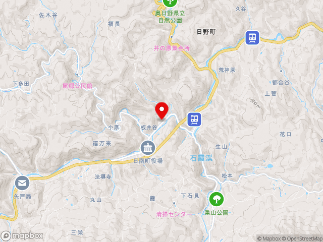 主要地方道新見日南線沿いの道の駅 にちなん日野川の郷の地図